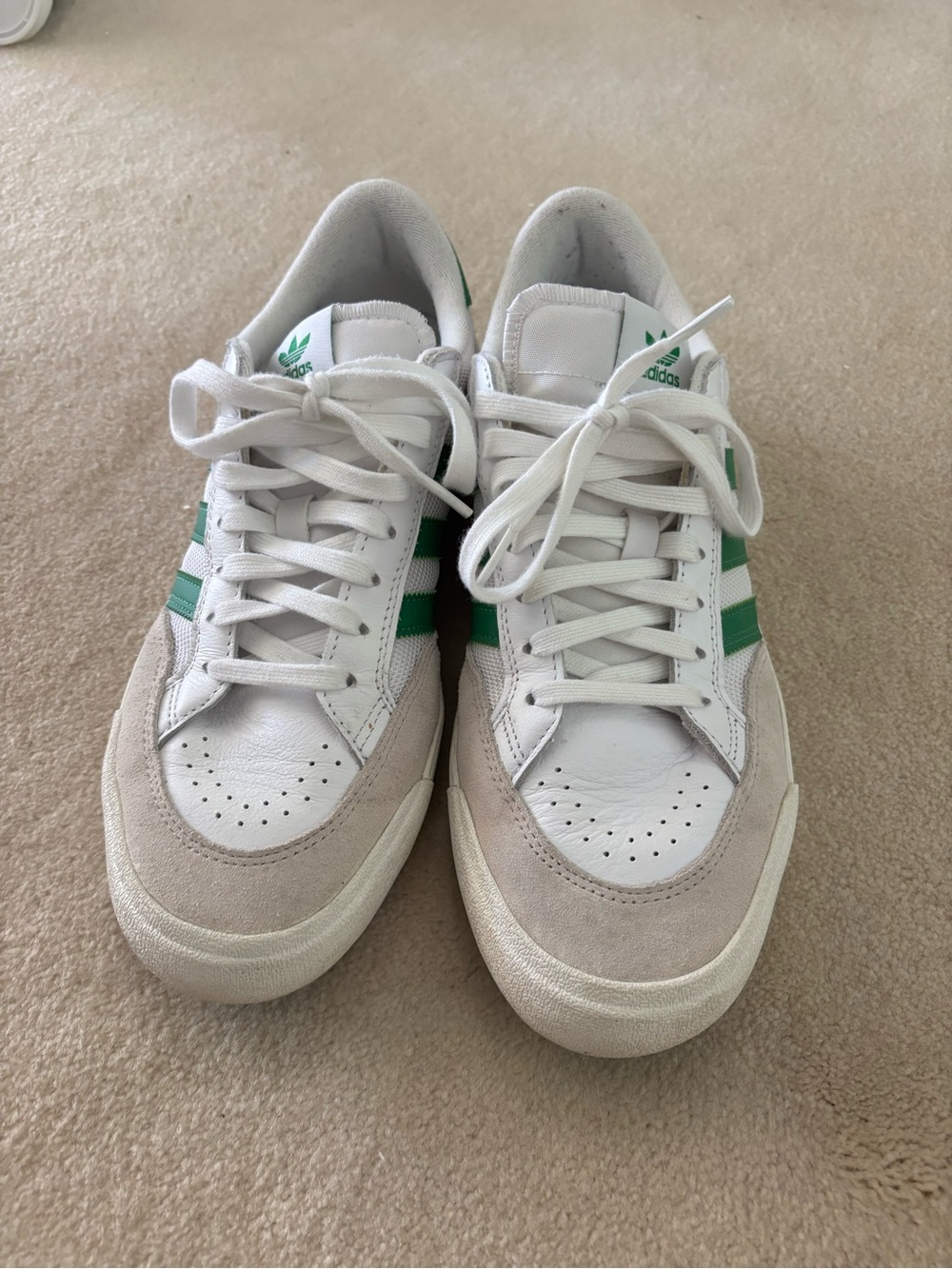 adidas Nora White Sneakers with Green Stripes